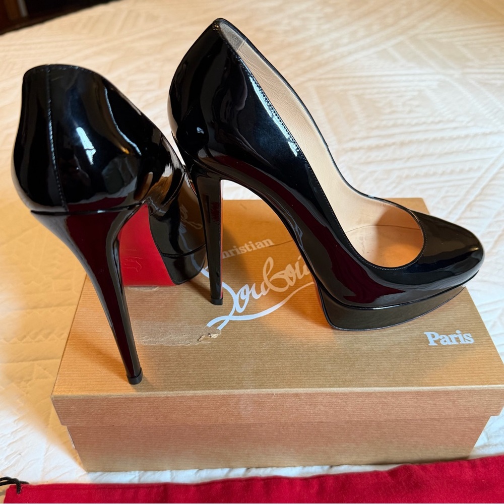 Christian Louboutin Black Patent Platform Pumps with Red Sole